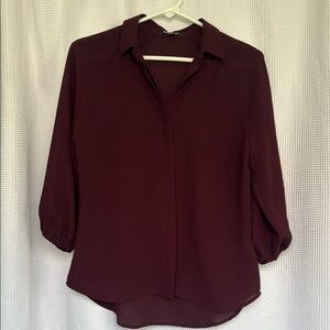 Express Burgundy  3/4 Sleeve Blouse with Notched Collar